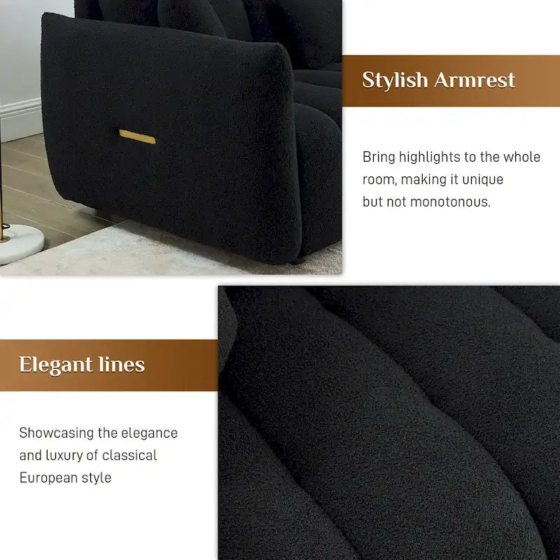 Overstuffed Deep Seat Upholstered Fabric Sofa Black Green Beige