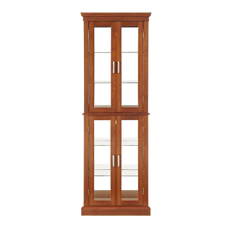 Lighted Display Cabinet with Tempered Glass Doors and Adjustable Shelves, Oak/Walnut/Cherry