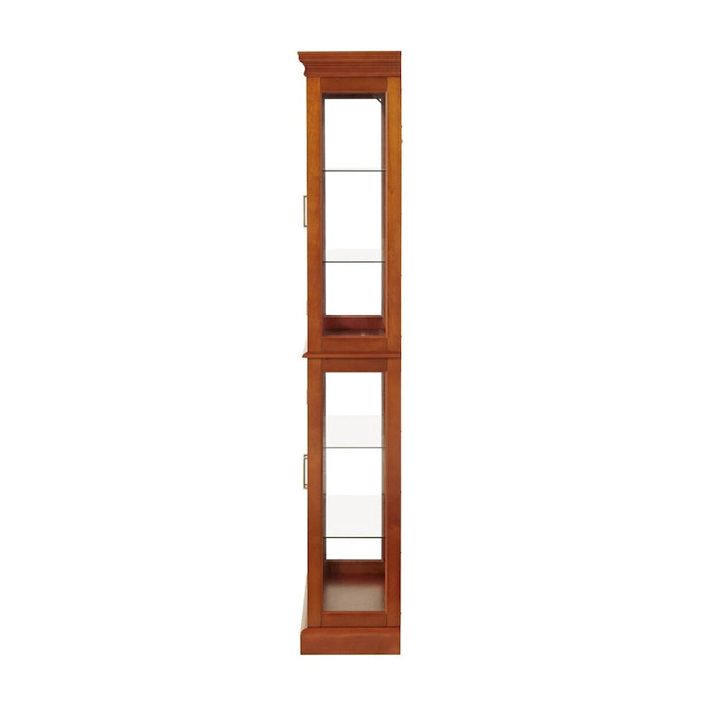 Lighted Display Cabinet with Tempered Glass Doors and Adjustable Shelves, Oak/Walnut/Cherry