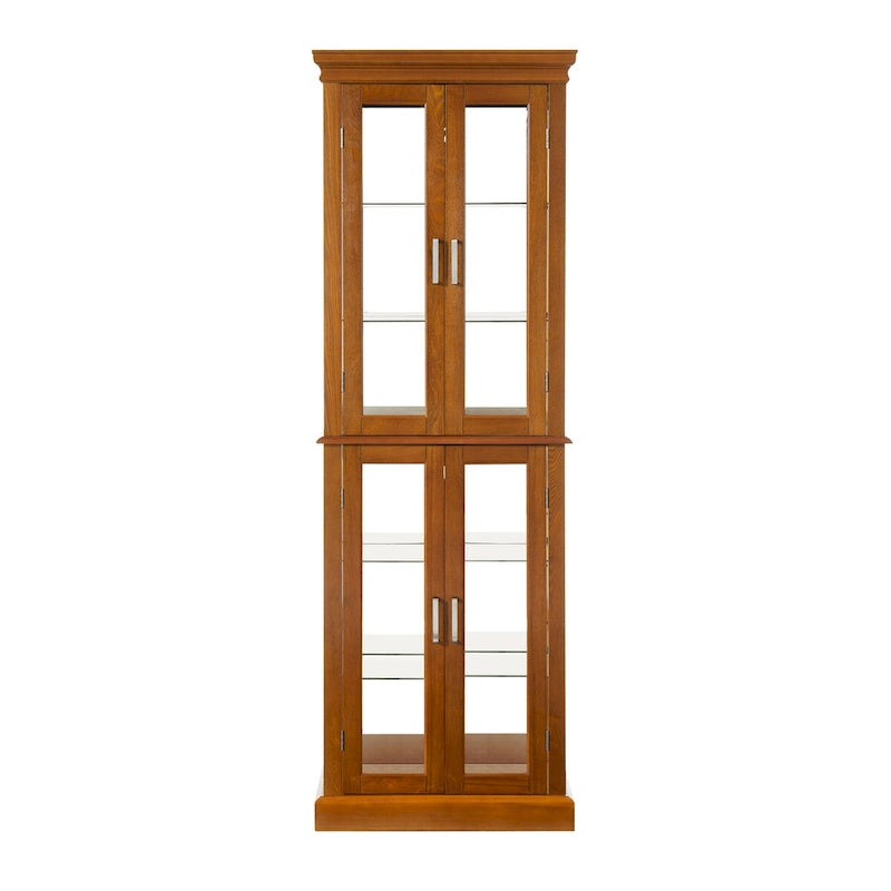 Lighted Display Cabinet with Tempered Glass Doors and Adjustable Shelves, Oak/Walnut/Cherry