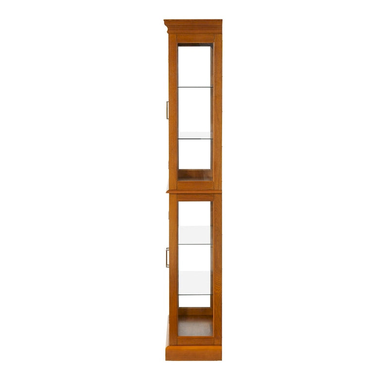 Lighted Display Cabinet with Tempered Glass Doors and Adjustable Shelves, Oak/Walnut/Cherry