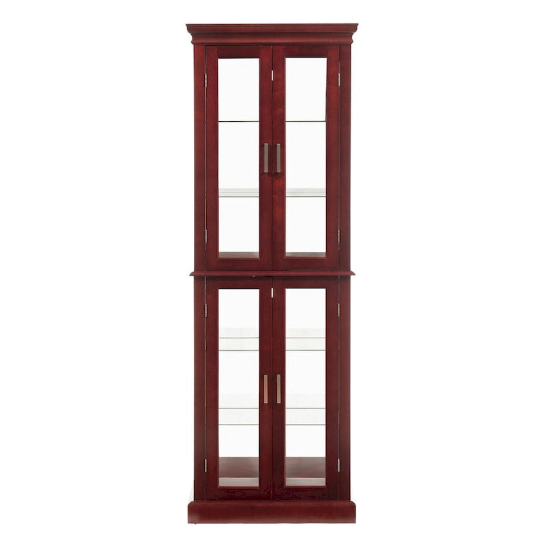 Lighted Display Cabinet with Tempered Glass Doors and Adjustable Shelves, Oak/Walnut/Cherry