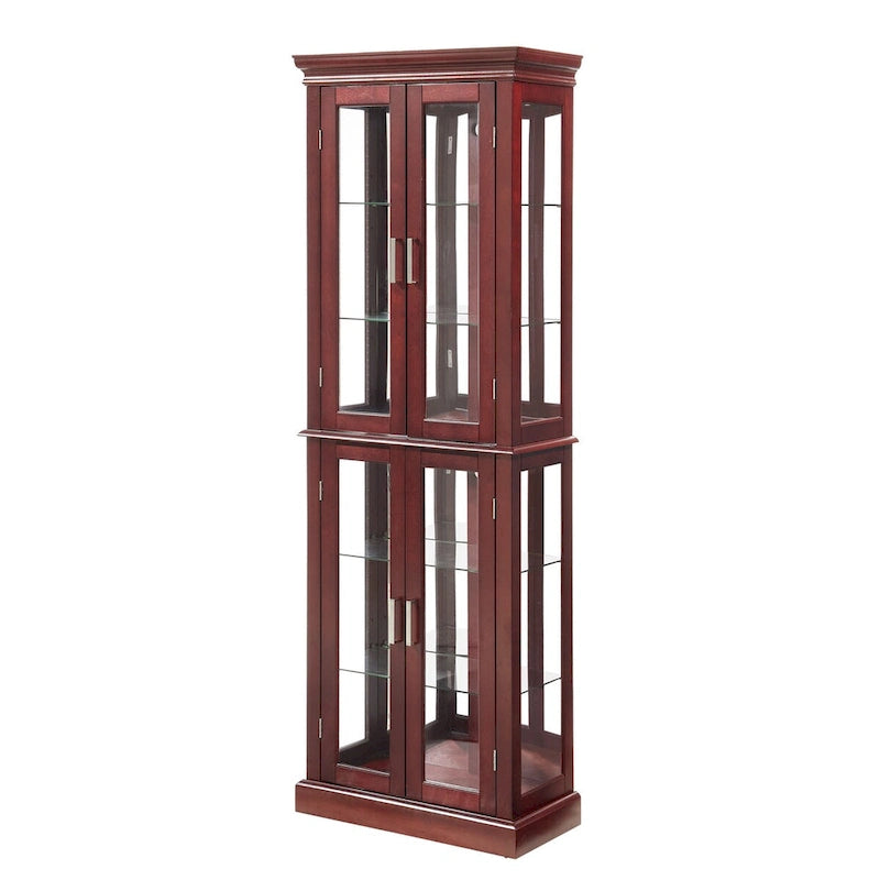 Lighted Display Cabinet with Tempered Glass Doors and Adjustable Shelves, Oak/Walnut/Cherry