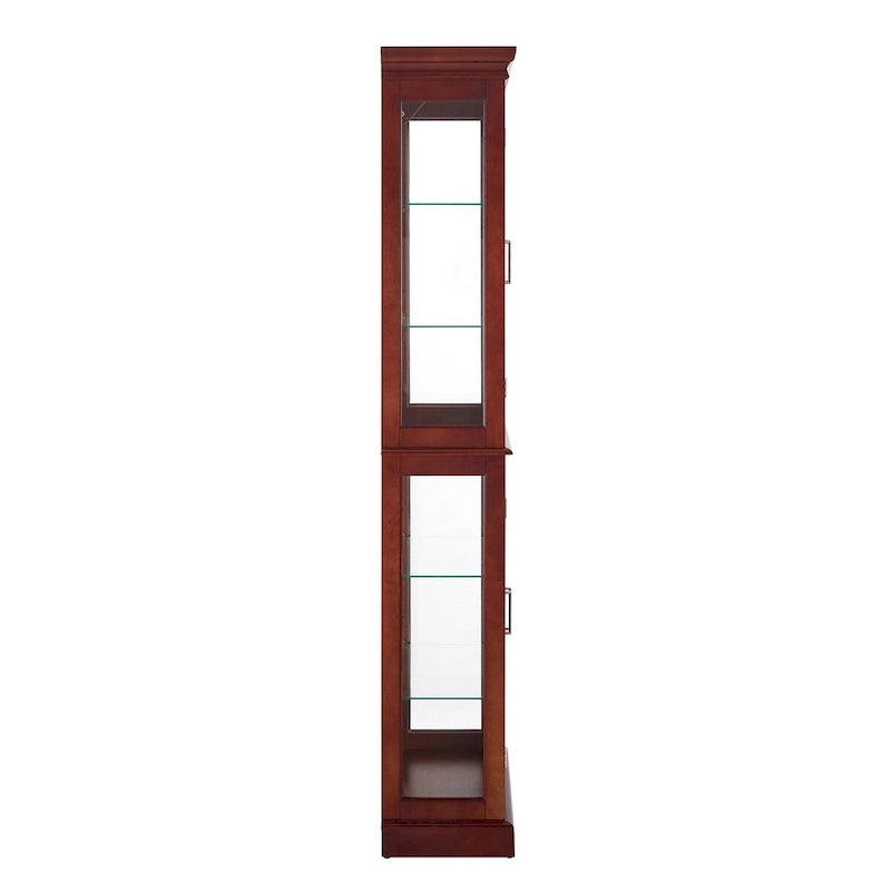 Lighted Display Cabinet with Tempered Glass Doors and Adjustable Shelves, Oak/Walnut/Cherry