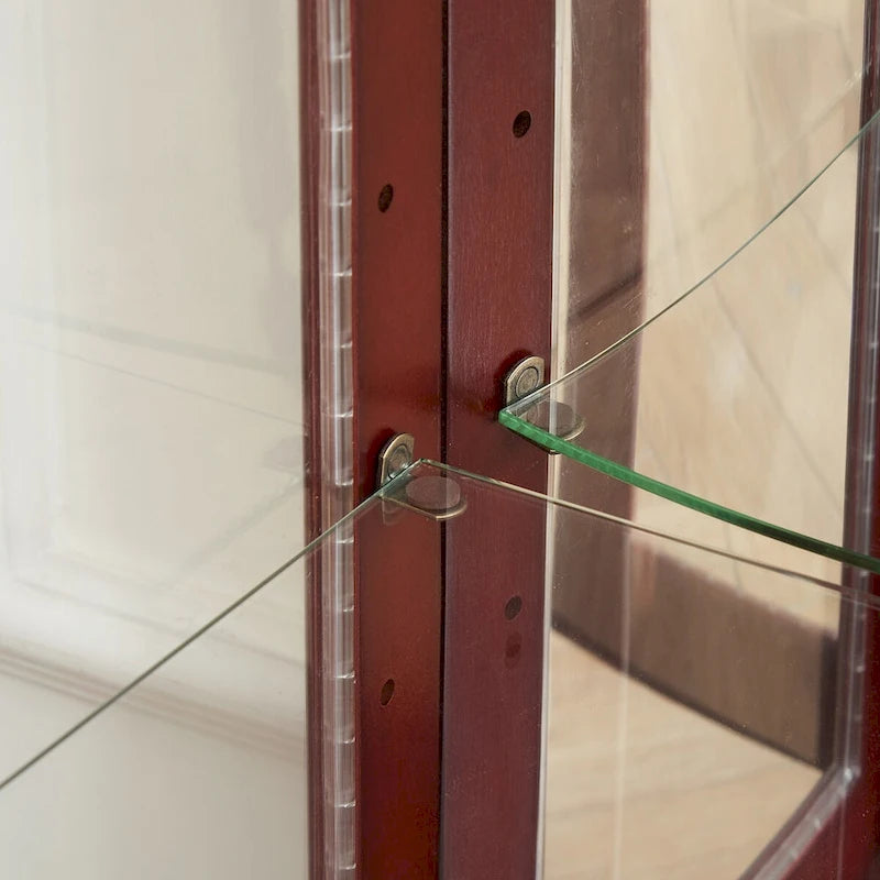 Lighted Display Cabinet with Tempered Glass Doors and Adjustable Shelves, Oak/Walnut/Cherry