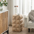Retro Embossed Pattern Coffee Table Natural Wood Living Room Accent Furniture