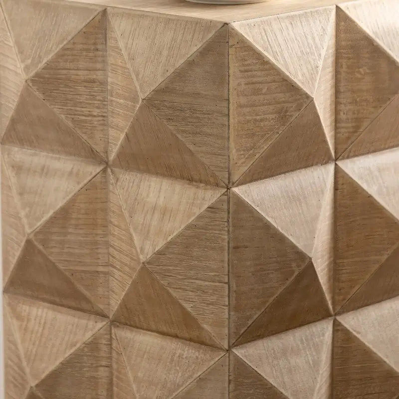 Retro Embossed Pattern Coffee Table Natural Wood Living Room Accent Furniture
