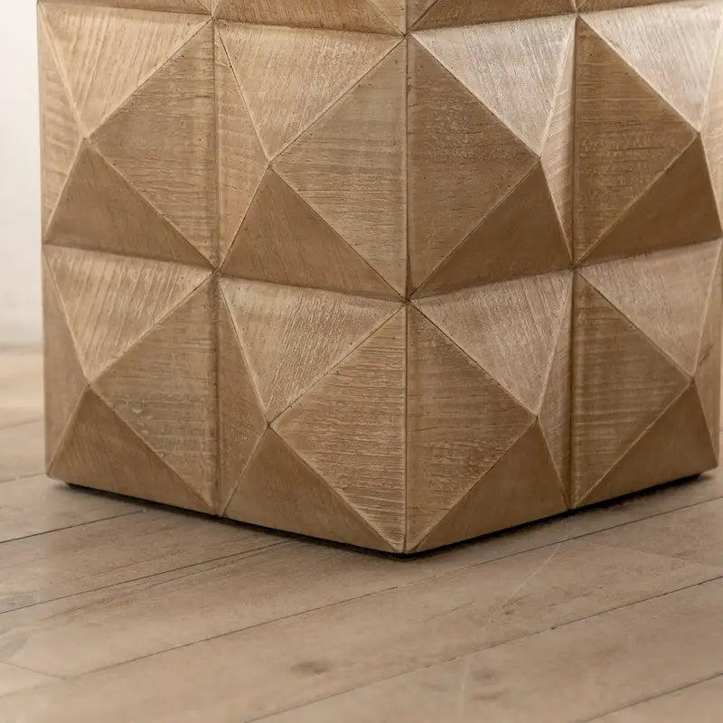 Retro Embossed Pattern Coffee Table Natural Wood Living Room Accent Furniture
