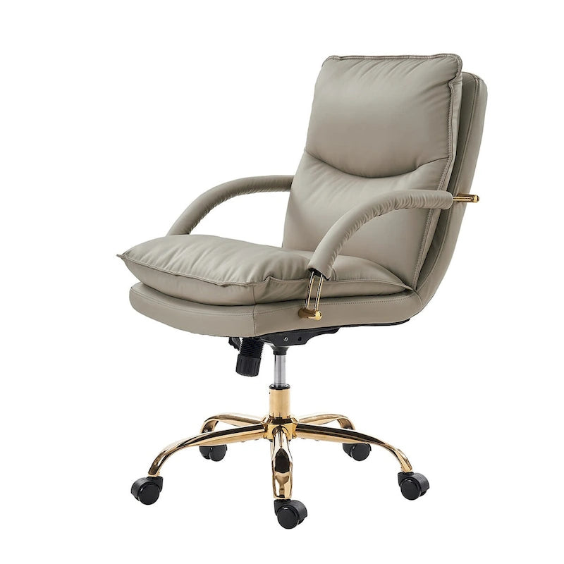 PU Leather Adjustable Height Swivel Office Chair with Tufted Seat Camel Tan Black