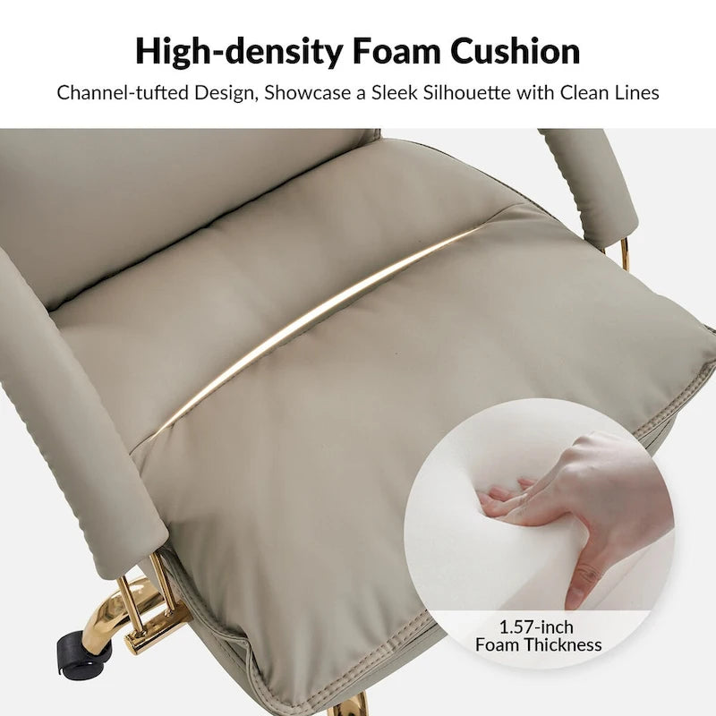 PU Leather Adjustable Height Swivel Office Chair with Tufted Seat Camel Tan Black