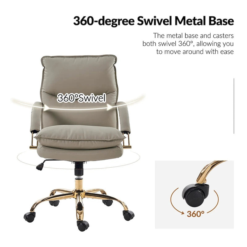 PU Leather Adjustable Height Swivel Office Chair with Tufted Seat Camel Tan Black