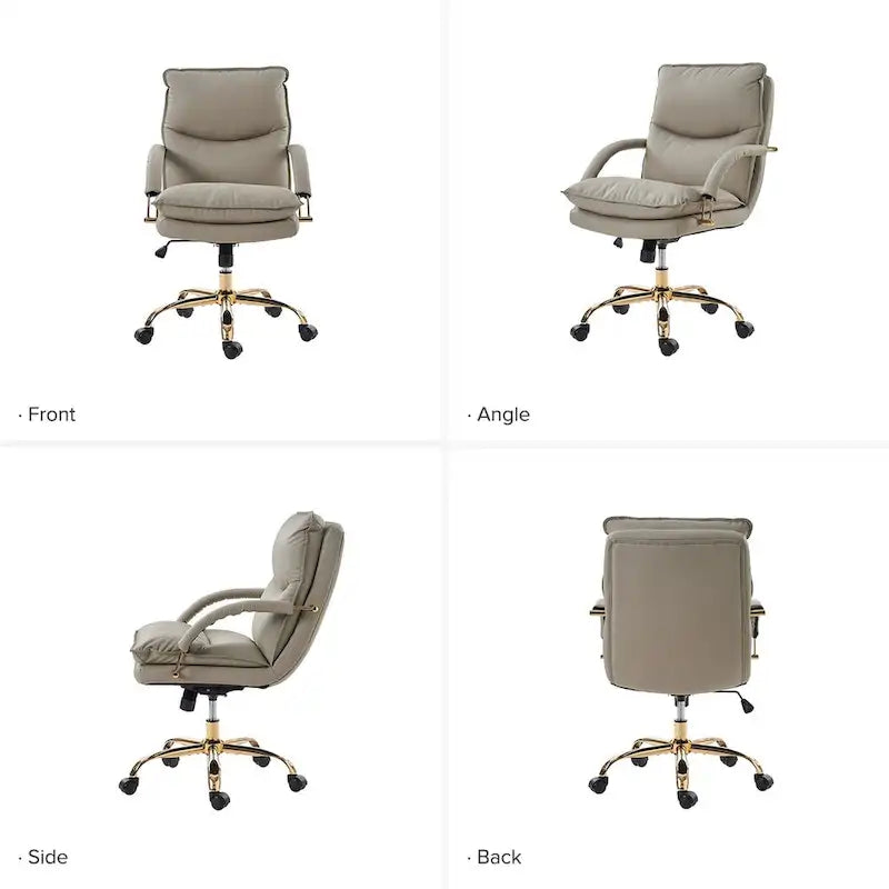 PU Leather Adjustable Height Swivel Office Chair with Tufted Seat Camel Tan Black