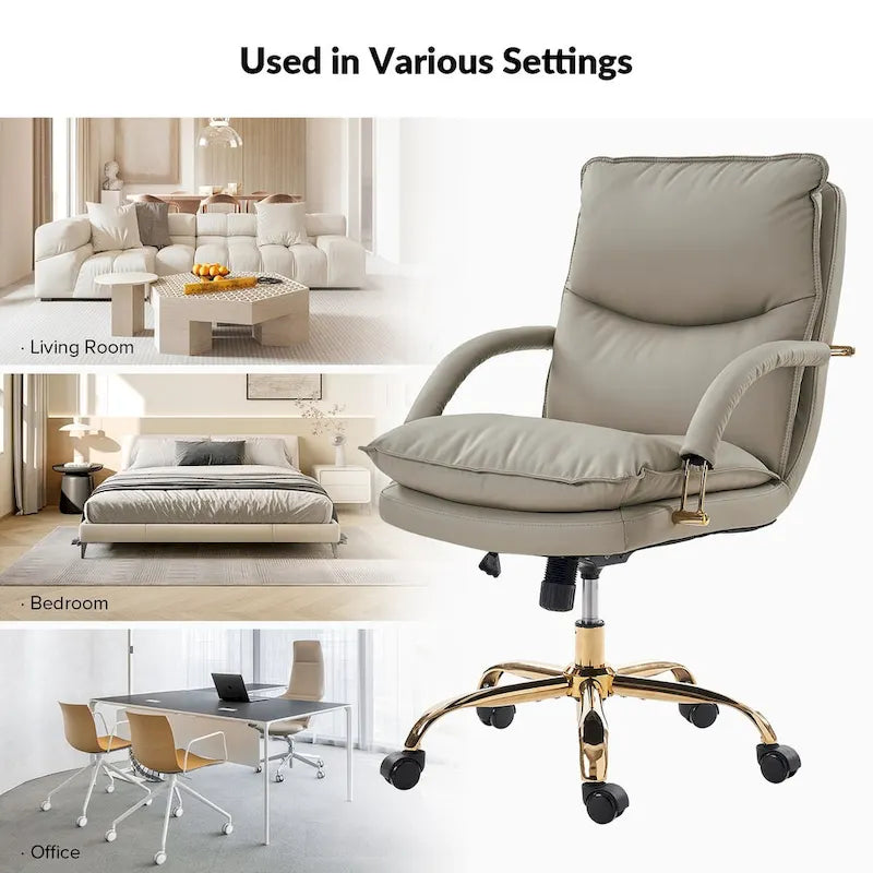 PU Leather Adjustable Height Swivel Office Chair with Tufted Seat Camel Tan Black