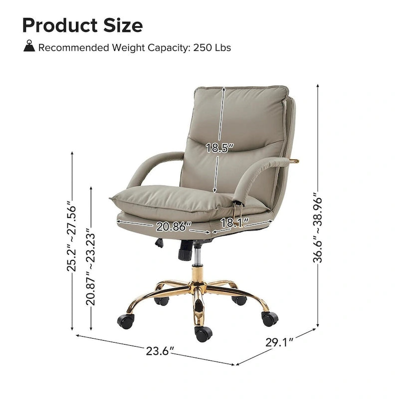 PU Leather Adjustable Height Swivel Office Chair with Tufted Seat Camel Tan Black
