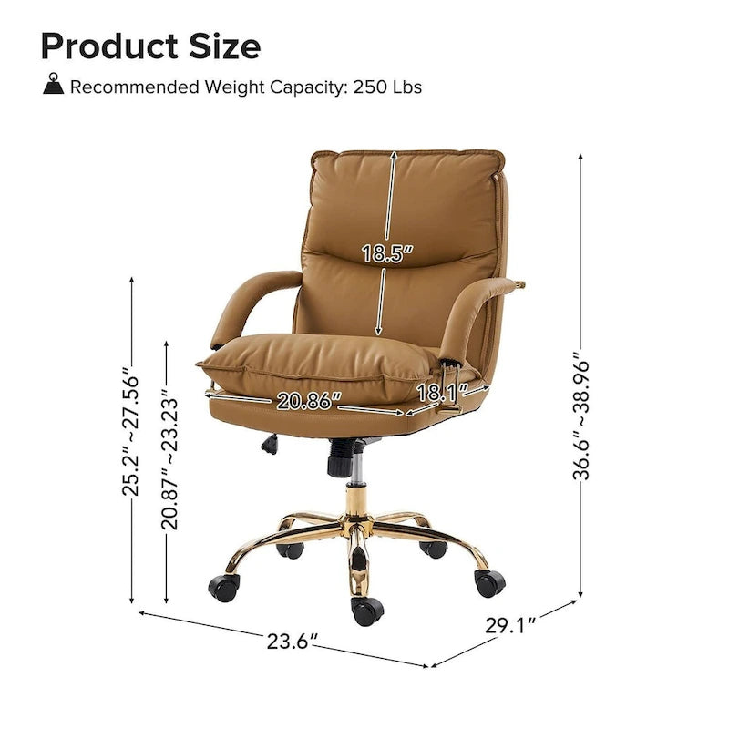 PU Leather Adjustable Height Swivel Office Chair with Tufted Seat Camel Tan Black