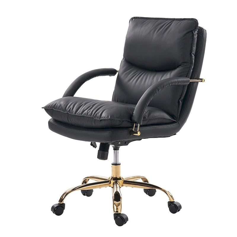 PU Leather Adjustable Height Swivel Office Chair with Tufted Seat Camel Tan Black