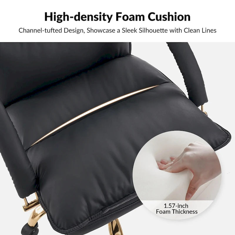 PU Leather Adjustable Height Swivel Office Chair with Tufted Seat Camel Tan Black