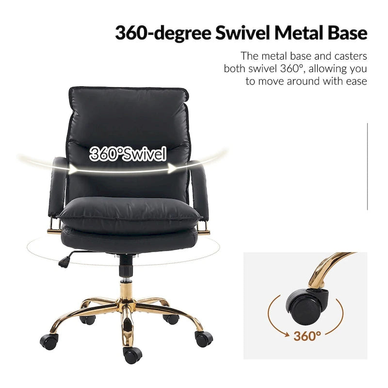 PU Leather Adjustable Height Swivel Office Chair with Tufted Seat Camel Tan Black