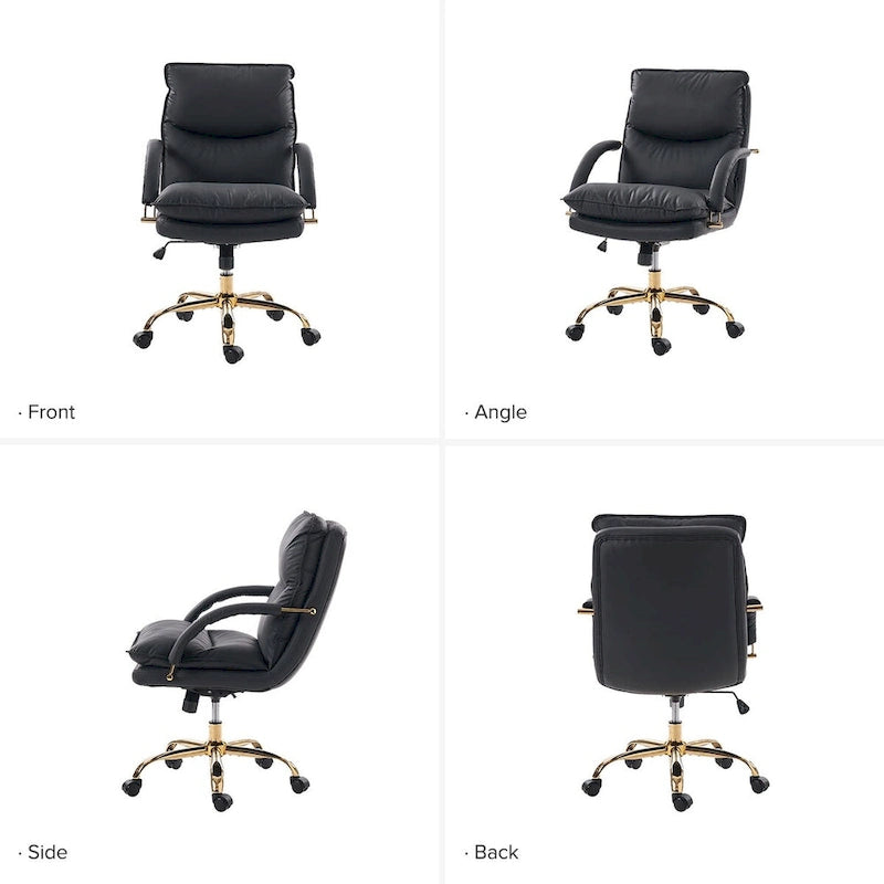 PU Leather Adjustable Height Swivel Office Chair with Tufted Seat Camel Tan Black