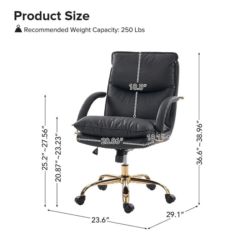 PU Leather Adjustable Height Swivel Office Chair with Tufted Seat Camel Tan Black