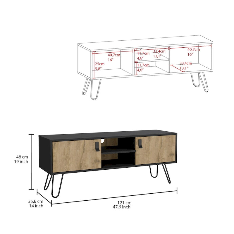 Hairpin Legs TV Stand with Two Doors Black Macadamia Wood Finish
