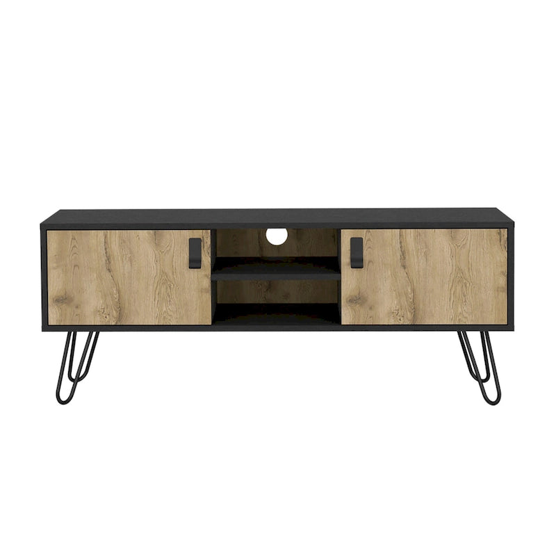 Hairpin Legs TV Stand with Two Doors Black Macadamia Wood Finish