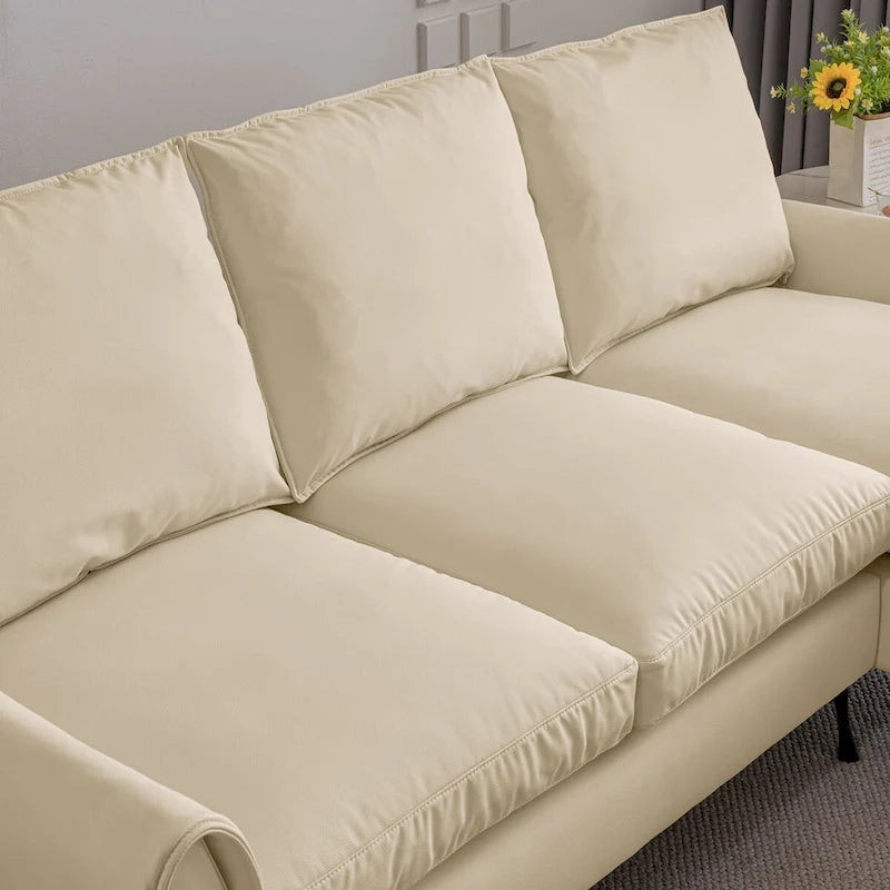 Beige Technical Leather L-Shaped Sofa with Reversible Chaise Lounge