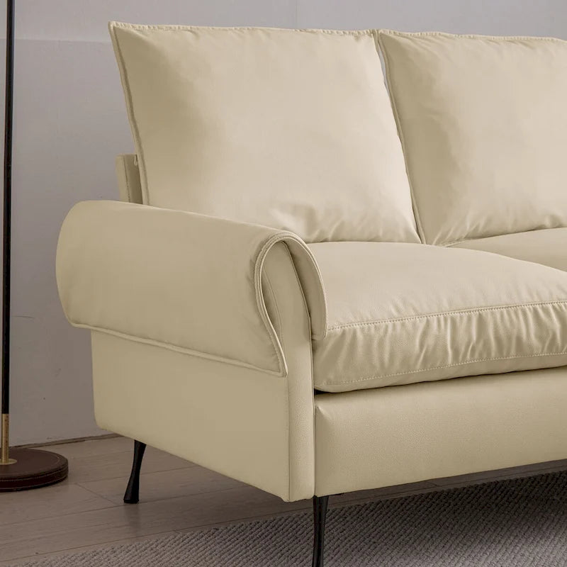 Beige Technical Leather L-Shaped Sofa with Reversible Chaise Lounge