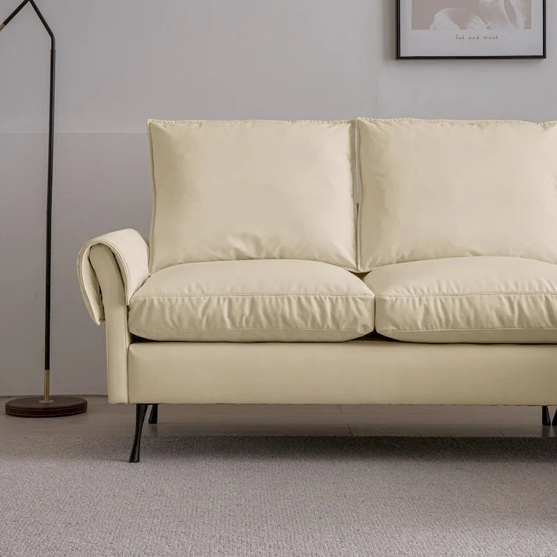 Beige Technical Leather L-Shaped Sofa with Reversible Chaise Lounge