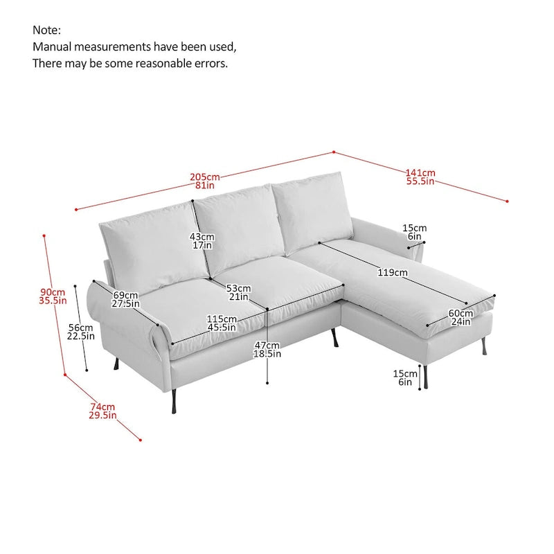 Beige Technical Leather L-Shaped Sofa with Reversible Chaise Lounge