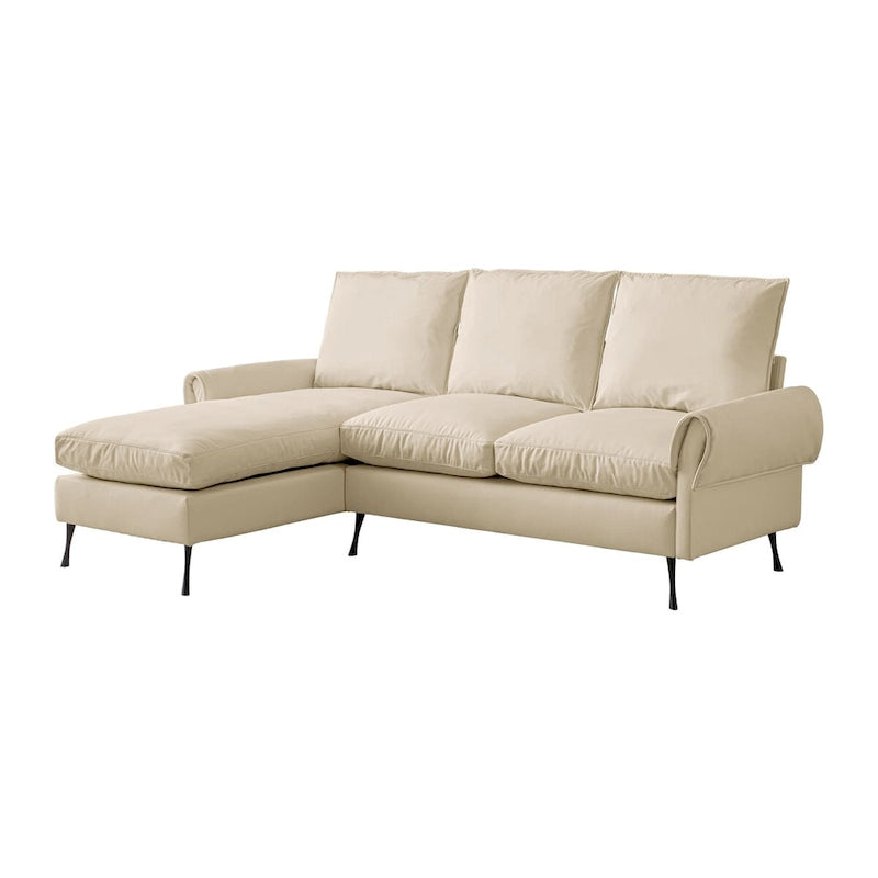 Beige Technical Leather L-Shaped Sofa with Reversible Chaise Lounge
