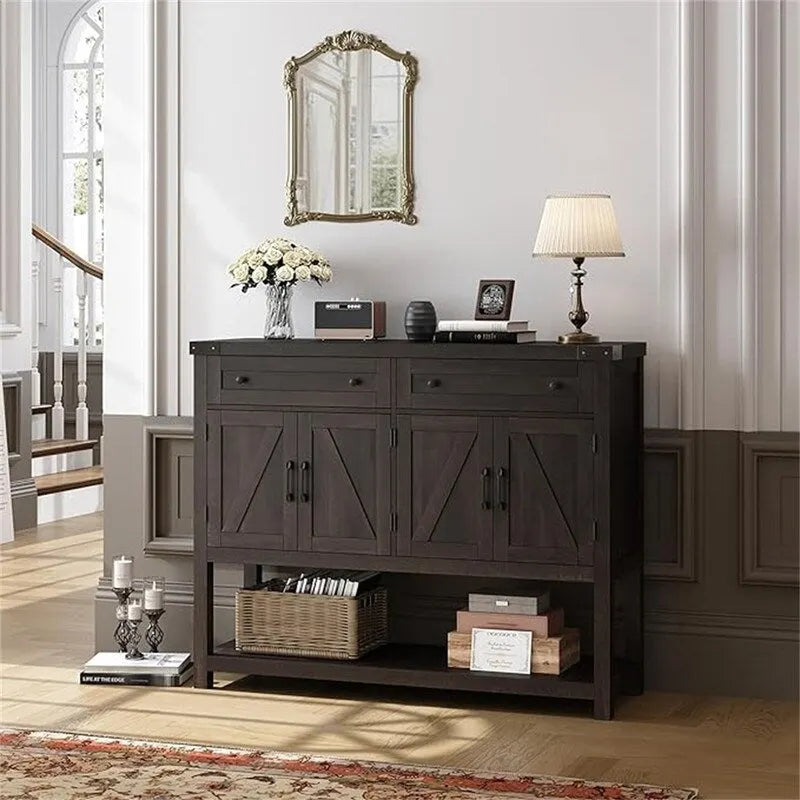 Farmhouse Buffet Sideboard Cabinet with Drawers Barn Doors Open Shelf