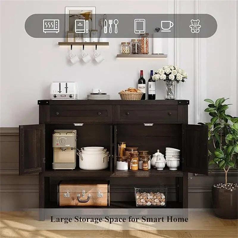Farmhouse Buffet Sideboard Cabinet with Drawers Barn Doors Open Shelf