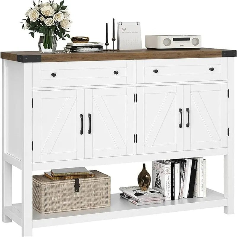 Farmhouse Buffet Sideboard Cabinet with Drawers Barn Doors Open Shelf
