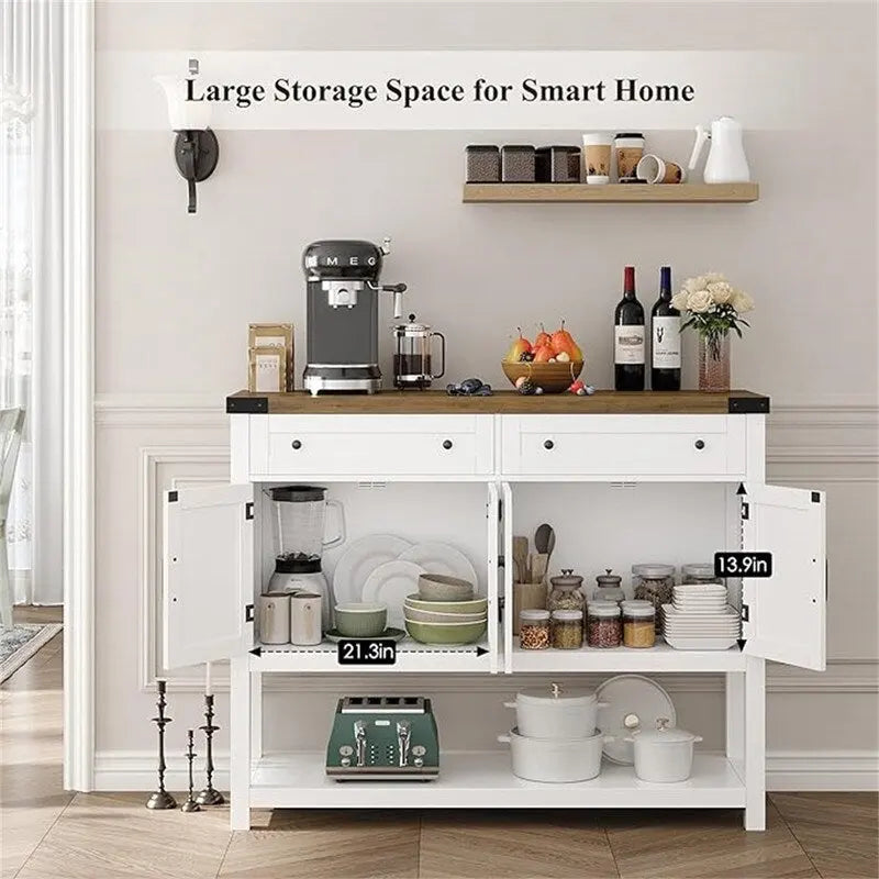 Farmhouse Buffet Sideboard Cabinet with Drawers Barn Doors Open Shelf