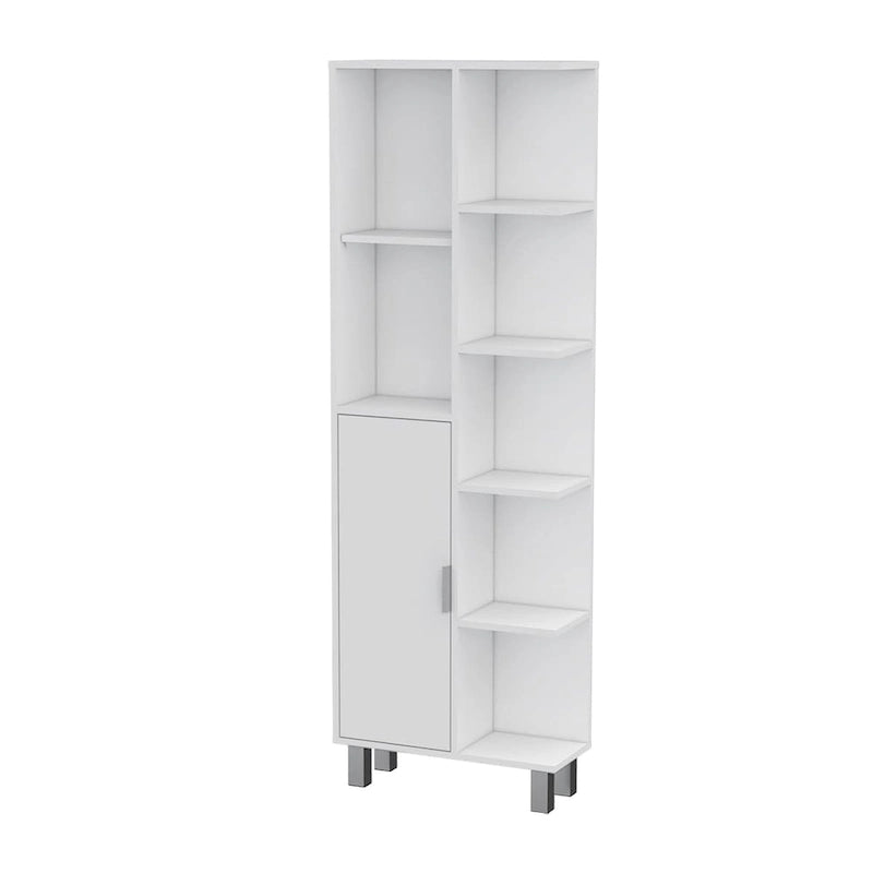 White Freestanding Bathroom Storage Cabinet with Door and Open Shelves