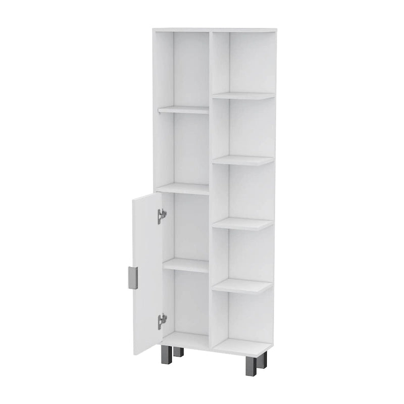 White Freestanding Bathroom Storage Cabinet with Door and Open Shelves