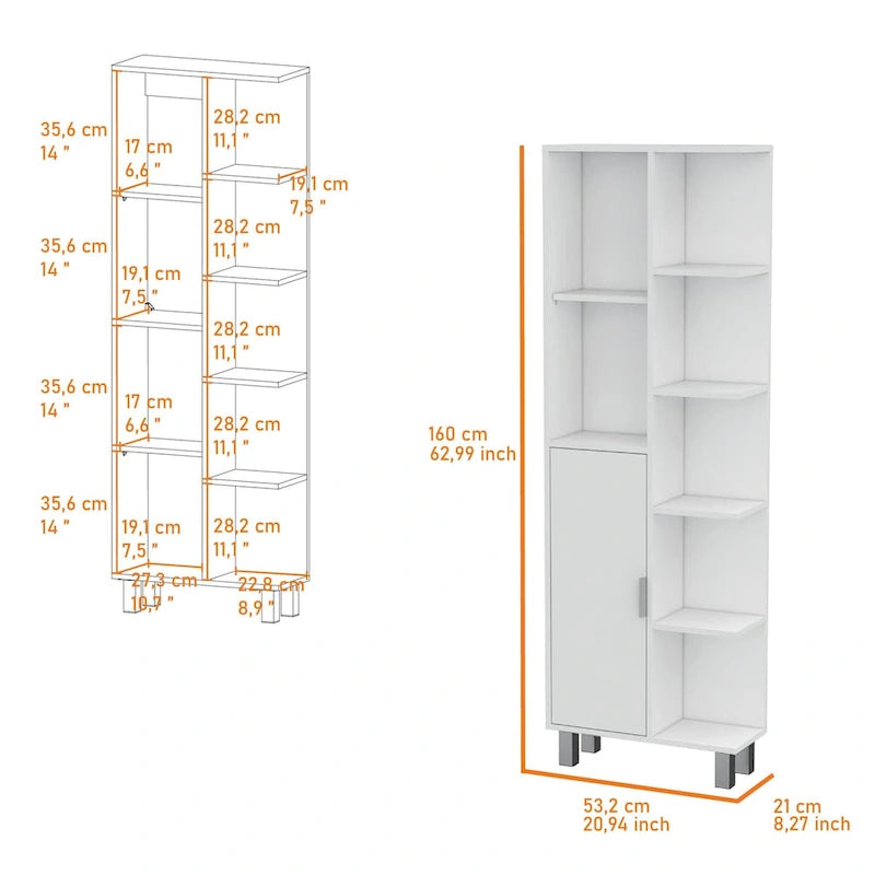 White Freestanding Bathroom Storage Cabinet with Door and Open Shelves