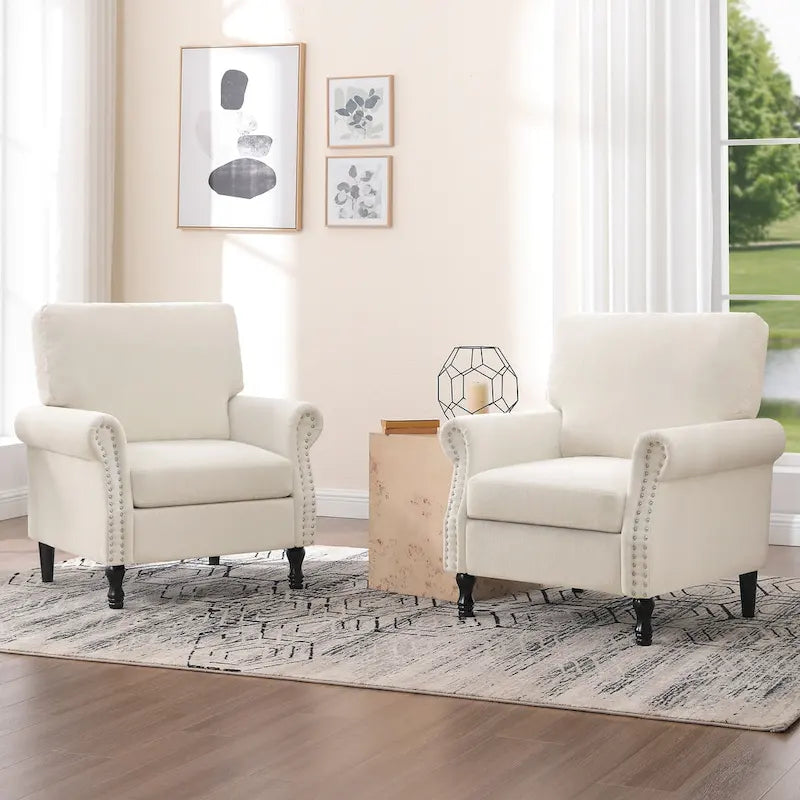 Upholstered Accent Armchair with Nailhead Trim Chenille Fabric Rolled Arms Solid Wood Legs