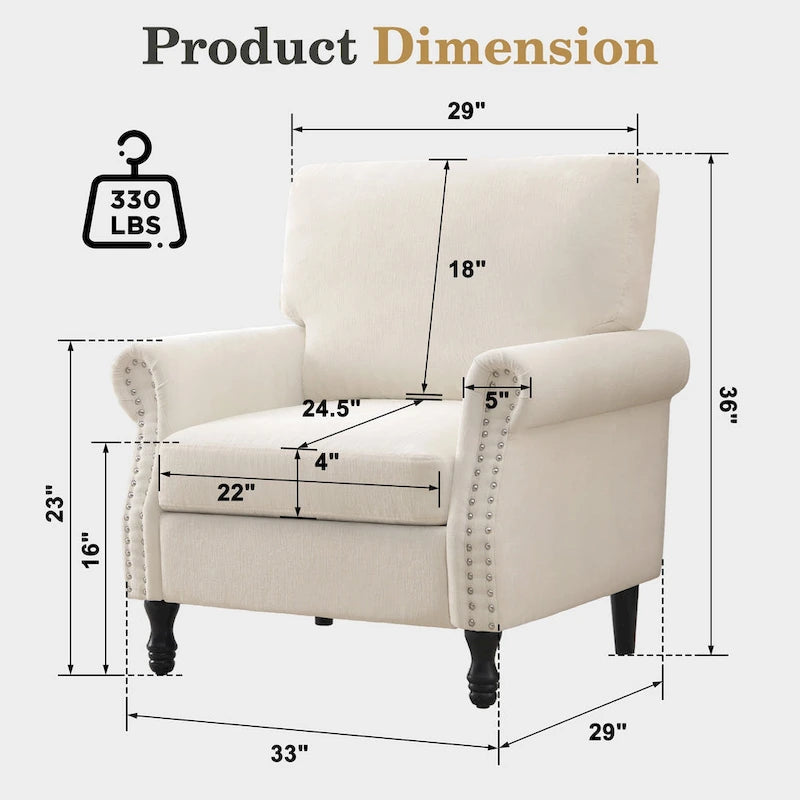 Upholstered Accent Armchair with Nailhead Trim Chenille Fabric Rolled Arms Solid Wood Legs