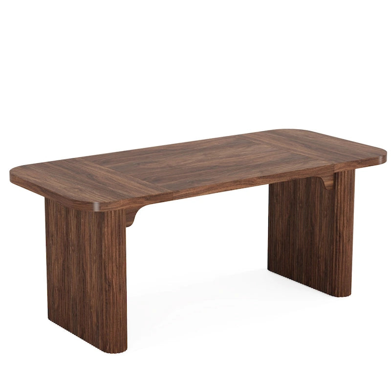 Rectangular Engineered Wood Conference Table with Pedestal Legs Natural Brown
