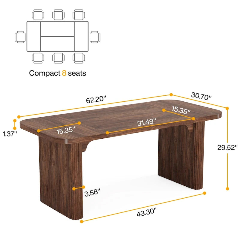 Rectangular Engineered Wood Conference Table with Pedestal Legs Natural Brown