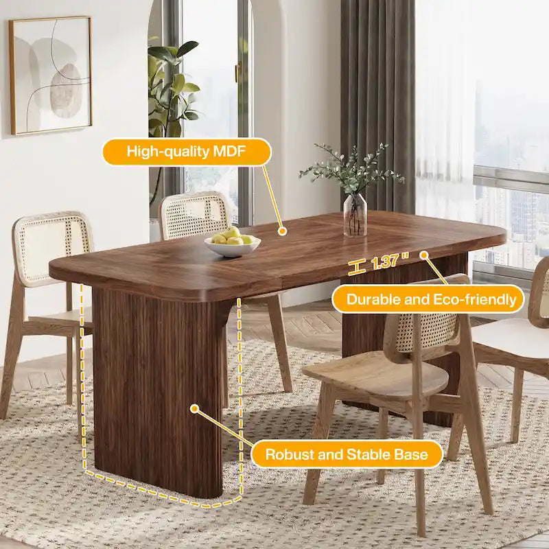 Rectangular Engineered Wood Conference Table with Pedestal Legs Natural Brown