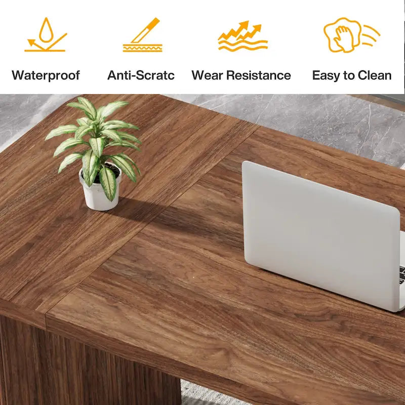 Rectangular Engineered Wood Conference Table with Pedestal Legs Natural Brown
