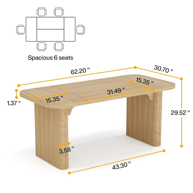 Rectangular Engineered Wood Conference Table with Pedestal Legs Natural Brown