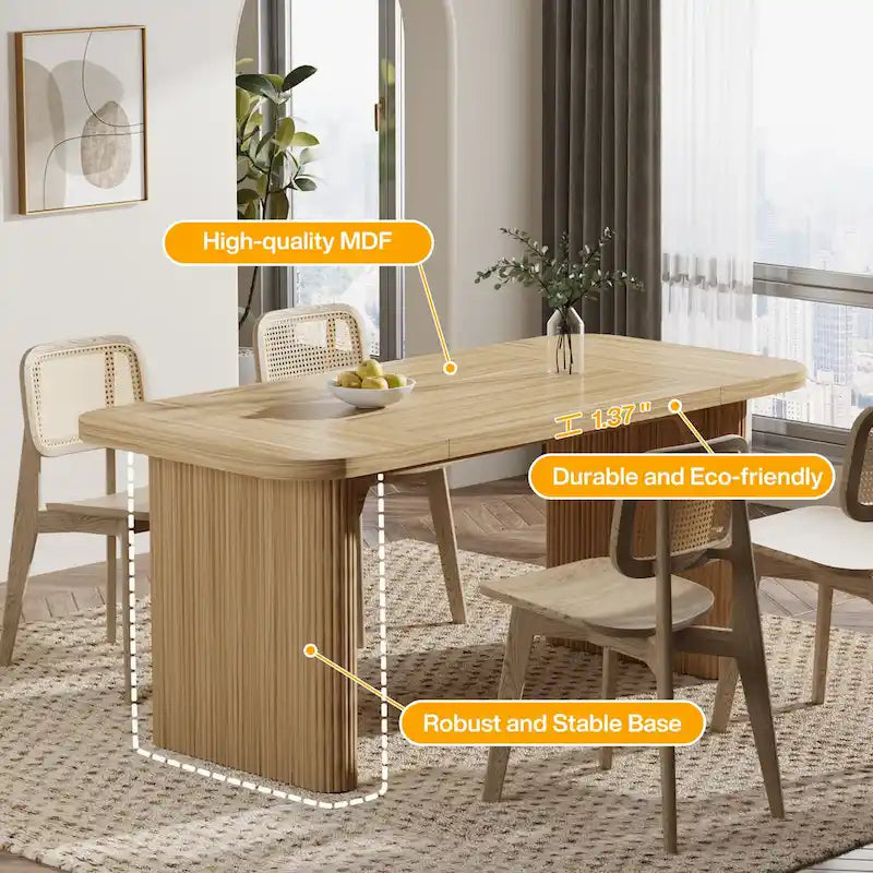 Rectangular Engineered Wood Conference Table with Pedestal Legs Natural Brown
