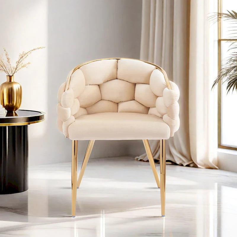 Velvet Accent Armchair with Gold Metal Legs, Blue Beige Pink