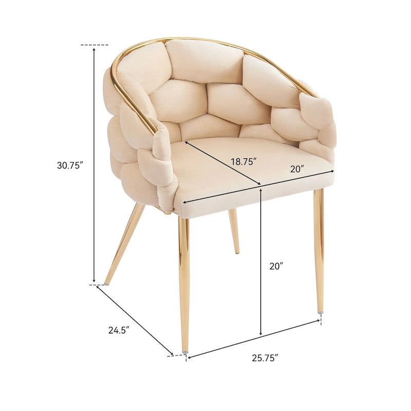 Velvet Accent Armchair with Gold Metal Legs, Blue Beige Pink