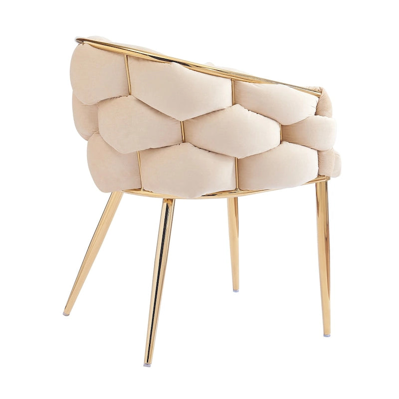 Velvet Accent Armchair with Gold Metal Legs, Blue Beige Pink