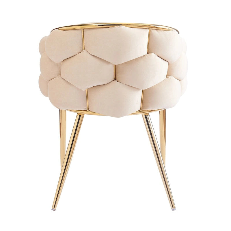 Velvet Accent Armchair with Gold Metal Legs, Blue Beige Pink